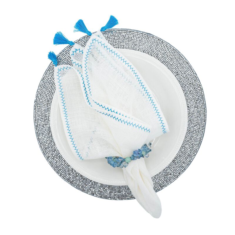 Linen Napkins With Blue Tassels, Set of 4
