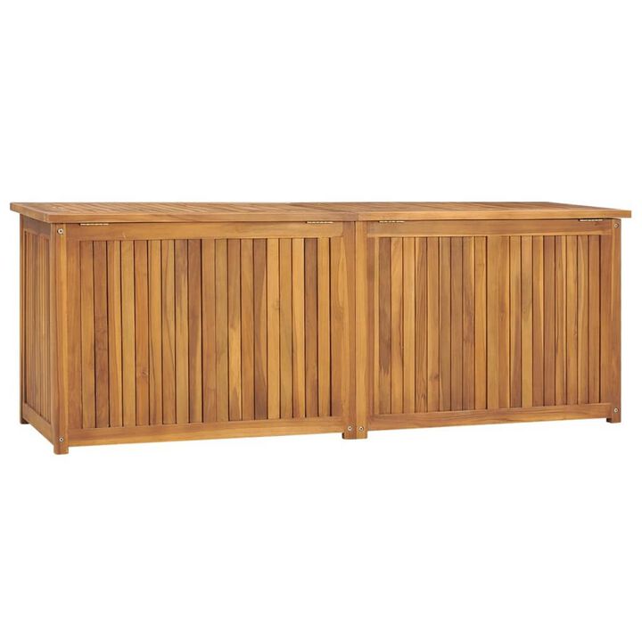 Misty Outdoor 59 Inch Storage Box, Weather Resistant Brown Acacia Wood - Benzara