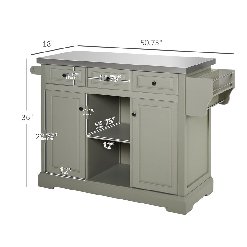 Indoor Mobile Utility Kitchen Island Cart Cabinet Shelves, Towel Rack, Sturdy
