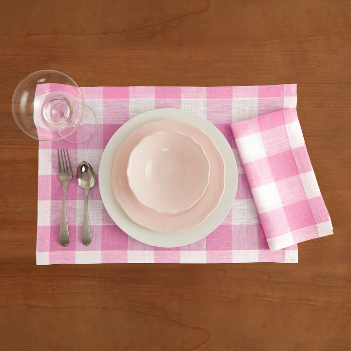 Solino Home 100% Pure Linen 14 x 19 Inch Placemats Set of 4 | Buffalo Check