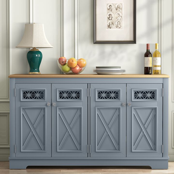 FESTIVO 57.5" Farmhouse Sideboard Buffet Cabinet with 4 Glass Doors