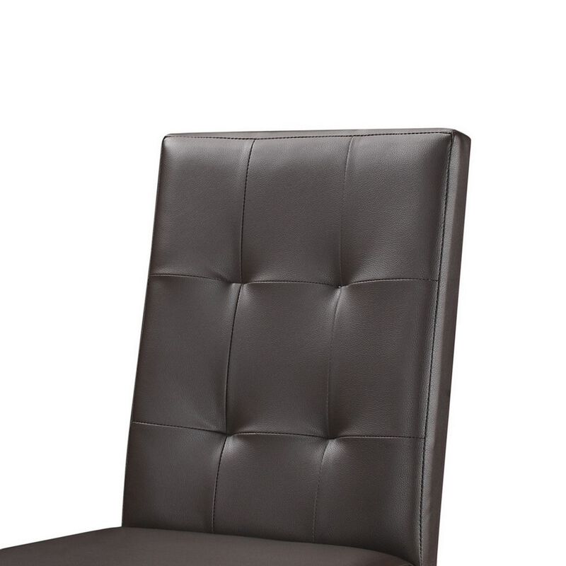 Leatherette Side Chair with Tufted Backrest, Set of 2, Espresso Brown-Benzara