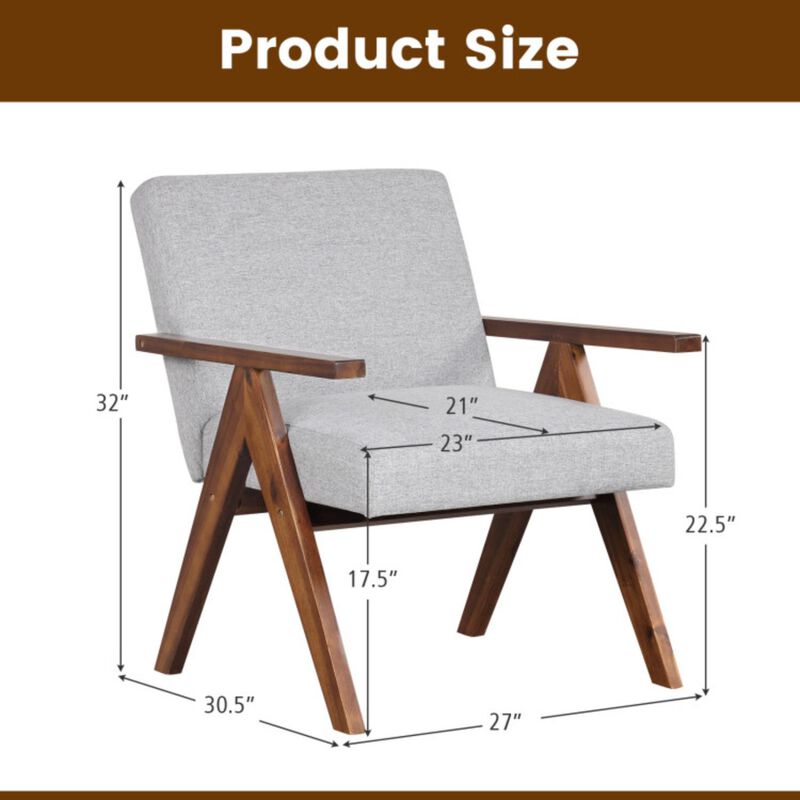 Hivvago Modern Accent Chair Linen Fabric Armchair with Solid Acacia Wood Frame