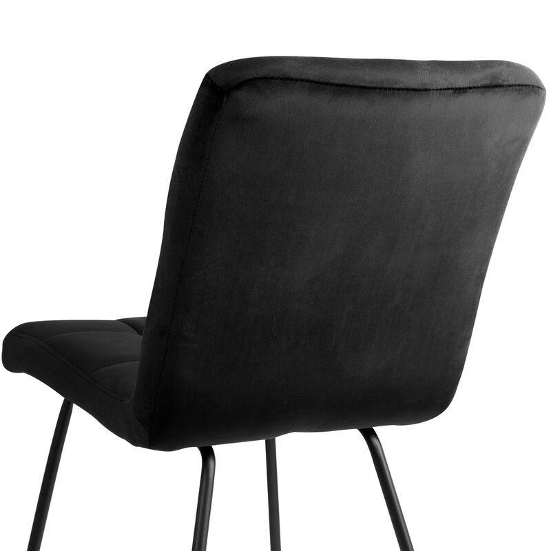Elama 2 Piece Velvet Tufted Accent Chairs in Black with Black Metal Legs