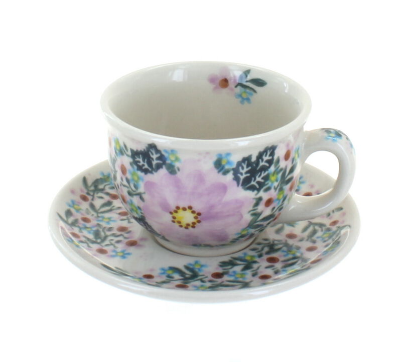 Blue Rose Polish Pottery Blue Starflower Cup & Saucer