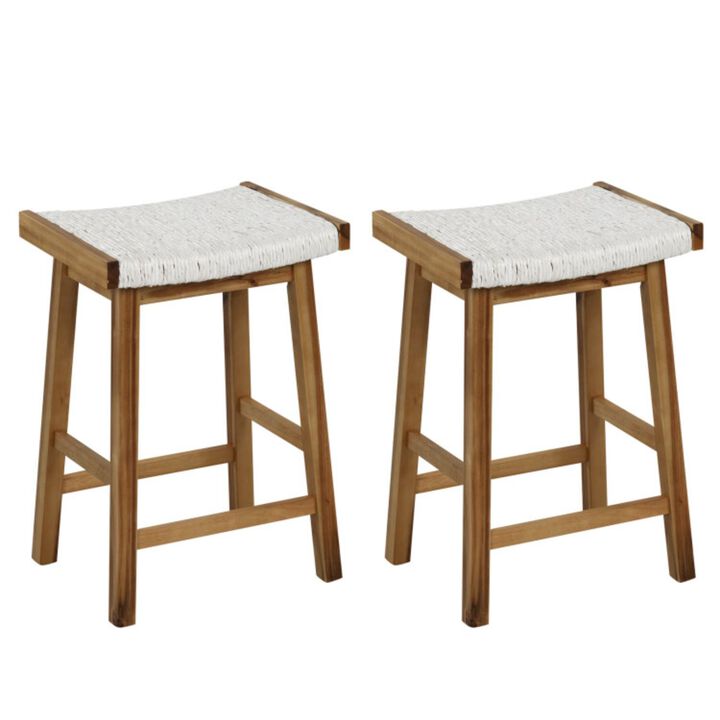 Hivvago Set of 2 25.5 Inch Dining Bar Stool with Seaweed Woven Seat
