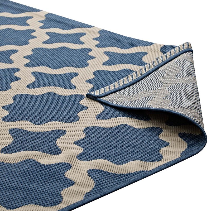 Cerelia Moroccan Trellis 5x8 Indoor and Outdoor Area Rug - Blue and Beige