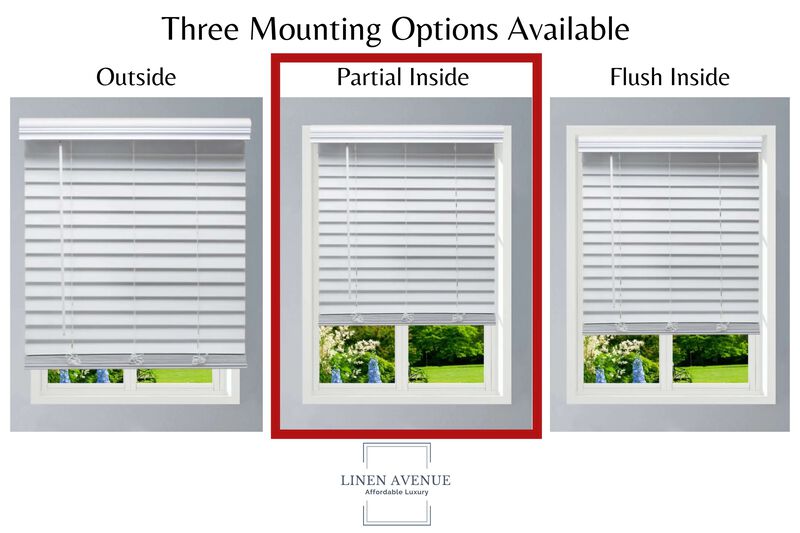 Linen Avenue Custom Cordless Faux Wood Blind White, Partial Inside Mount
