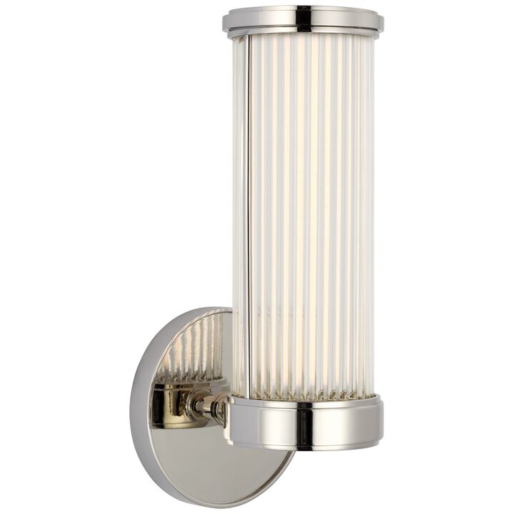 Ranier Single Bath Light in Polished Nickel with Clear Glass Rods