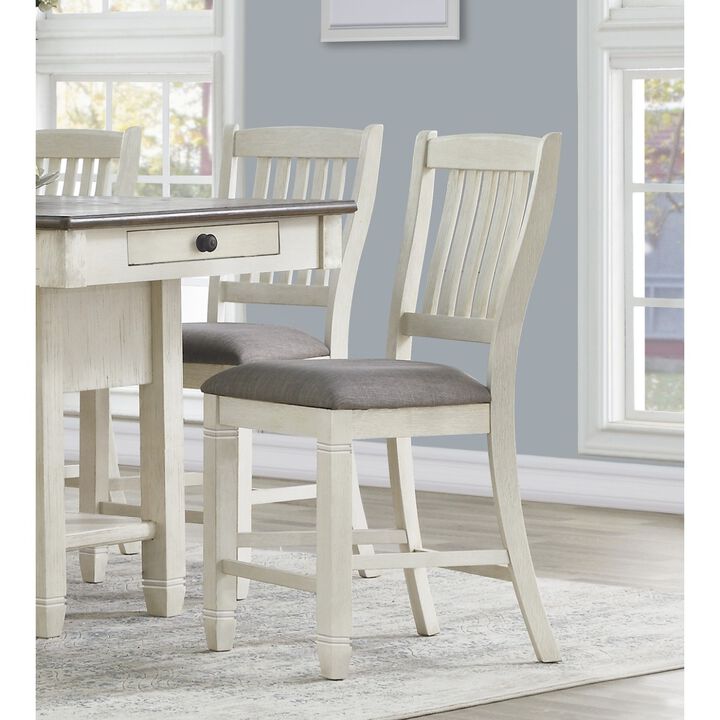 2 Antique White Finish Wood Counter Height Chairs