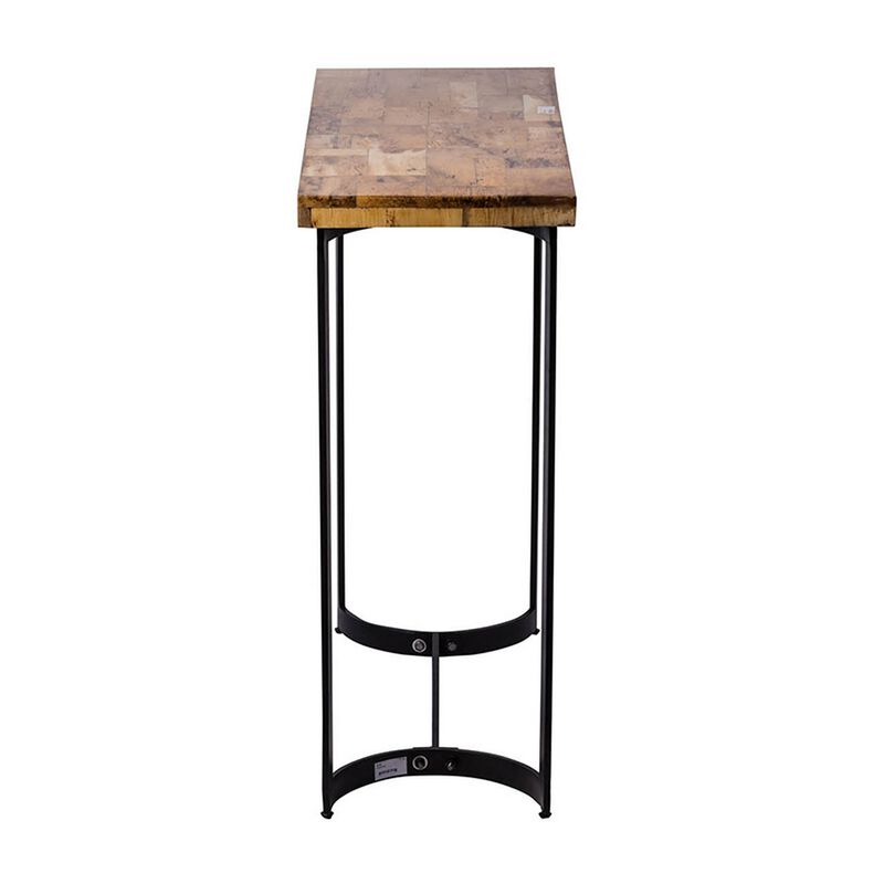 36 Inch Industrial Console Sofa Table, Plank Wood Top, Matte Black Frame-Benzara