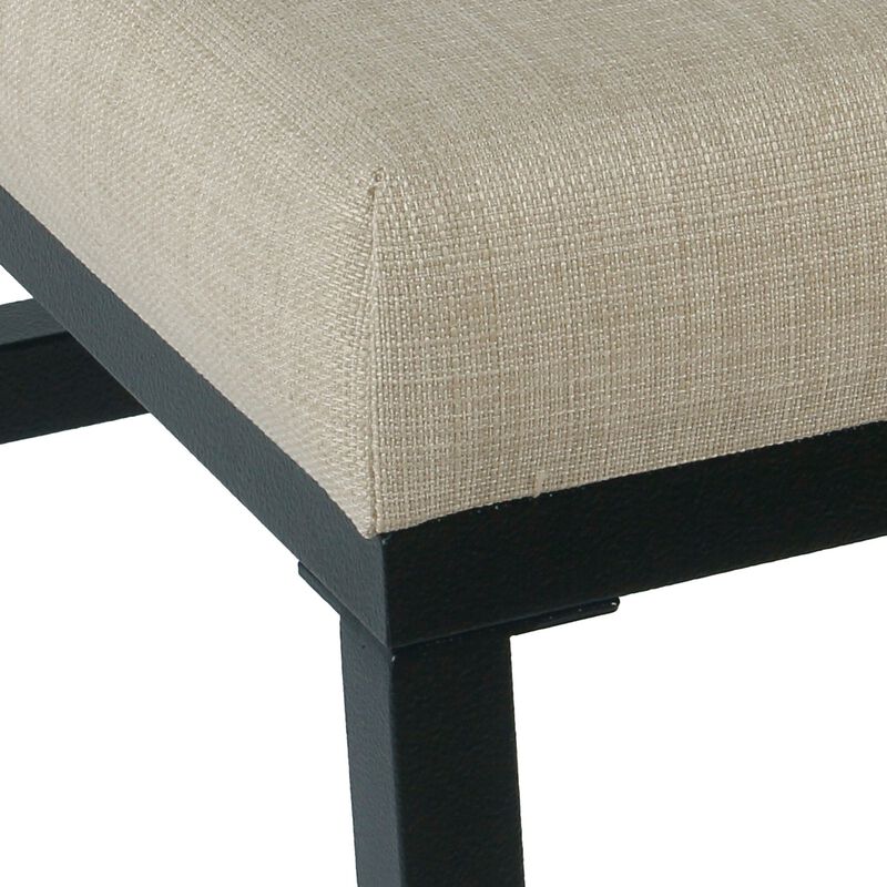 Open Back Metal Counter Stool with Fabric Upholstered Padded Seat, Beige and Black - Benzara