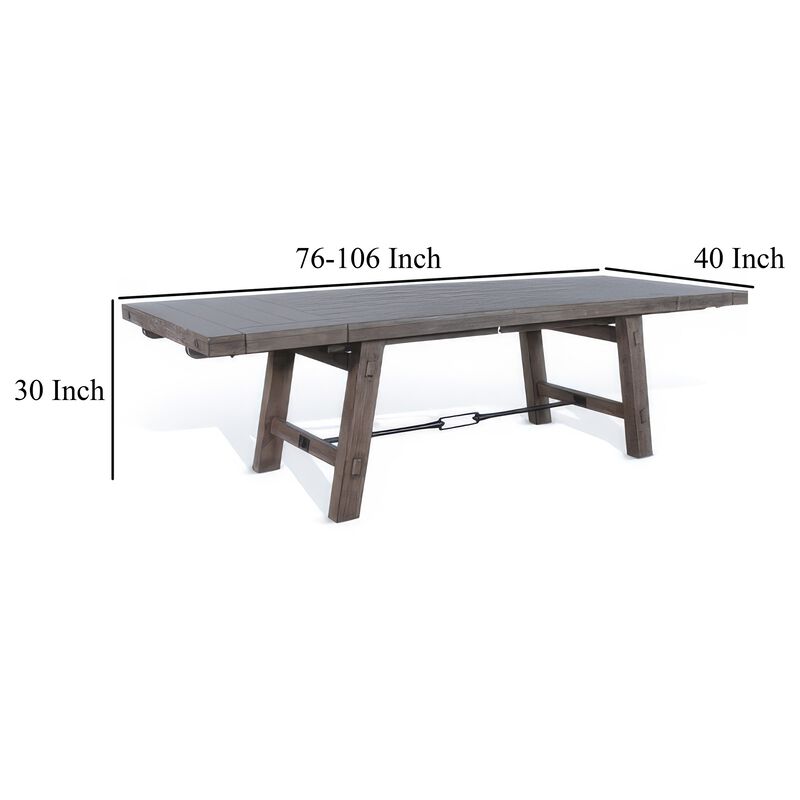 Yael Dining Table, Light Brown Mahogany Wood, Extendable 76-106 Inch - Benzara