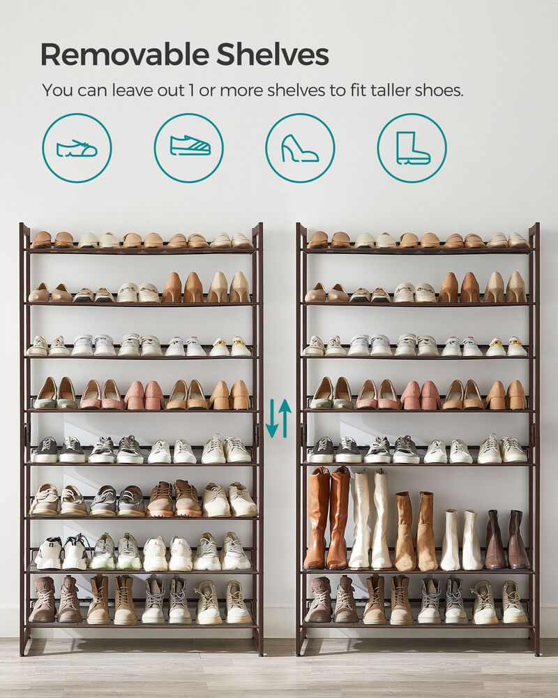 8-Tier Shoe Rack - Set of 2 Stackable 4-Tier Metal Mesh Shoe Organizers for Storage