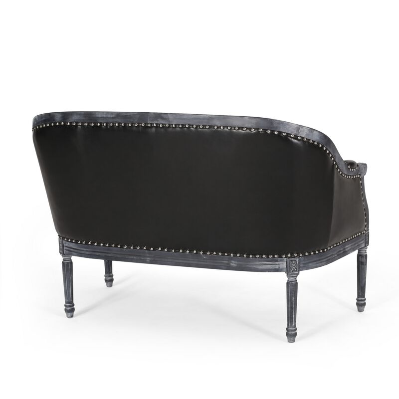 Sofa, 50 Inch, Button Tufted Design, Birch Wood, Black Faux Leather - Benzara