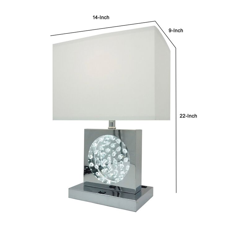 Rohi 22 Inch Table Lamp, White Fabric Shade, Chrome Base, LED Accents-Benzara