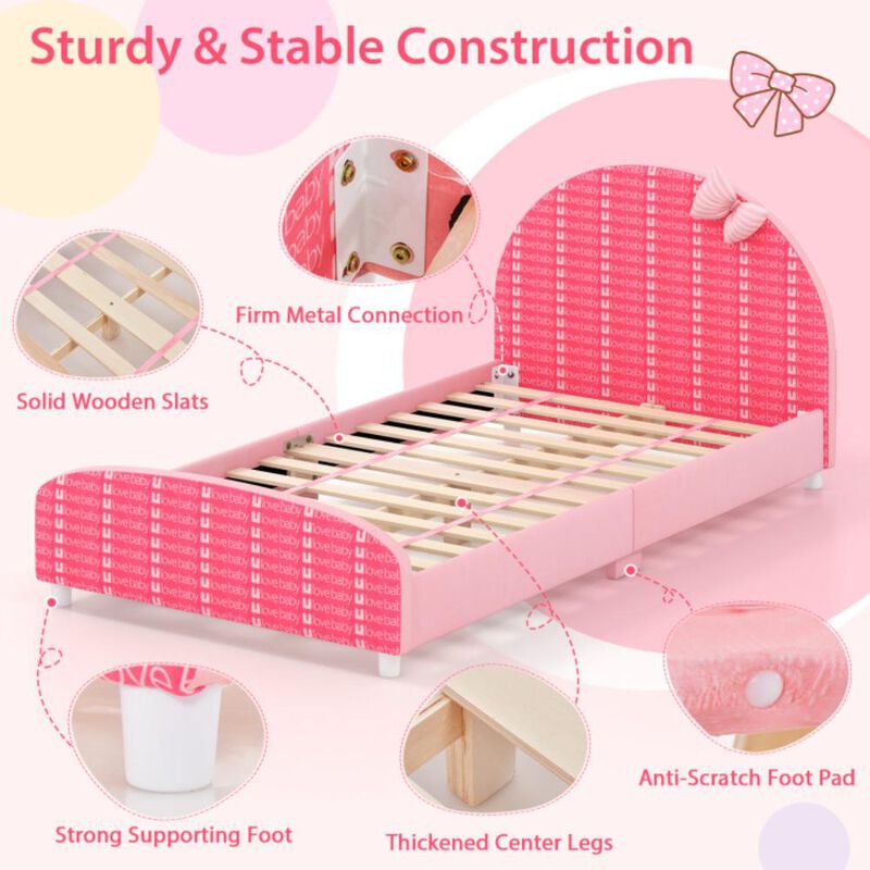 Hivvago  Wood Upholstered Twin Bed Platform with Slat Support