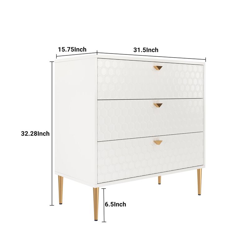 White Accent Storage Cabinet with 3-Drawer Chest