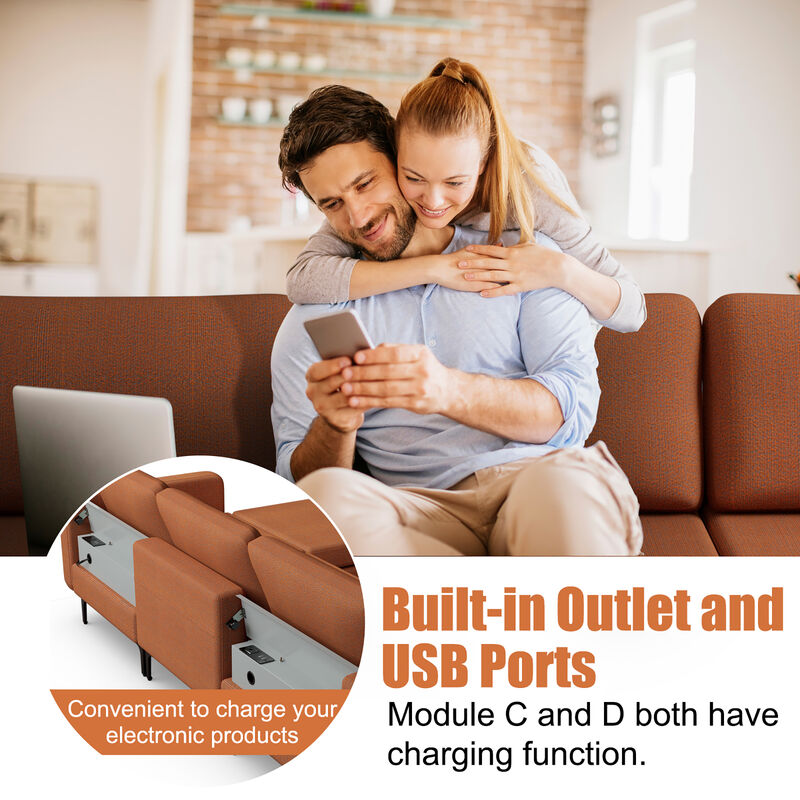 Costway Modular L-shaped Sectional Sofa w/ Reversible Chaise & 4 USB Ports