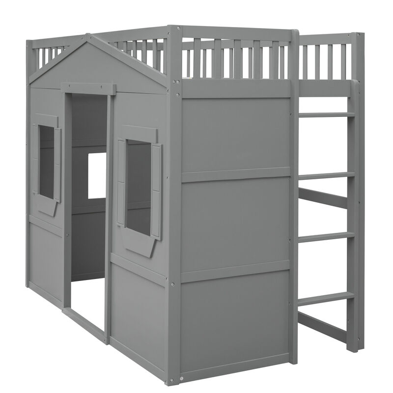 Twin Size House Loft Bed With Ladder