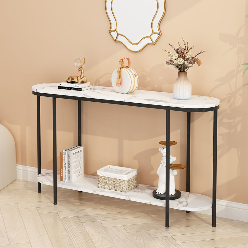 2-Tier Console Table Narrow Entryway Table with Storage Shelves for Hallway or Living Room