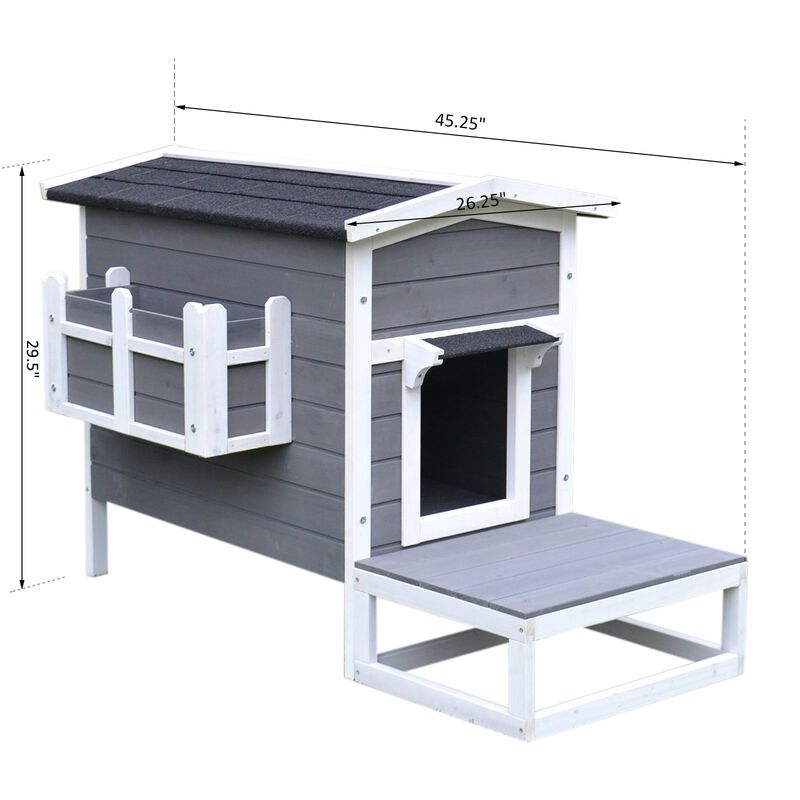 Feline Safe Haven: Dark Grey/White Outdoor Cat House with Escape Door