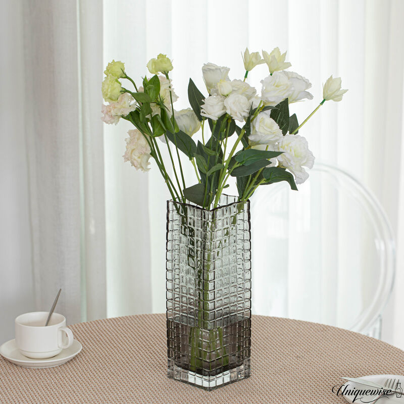 12-Inch Square Frosted Gray Glass Vase