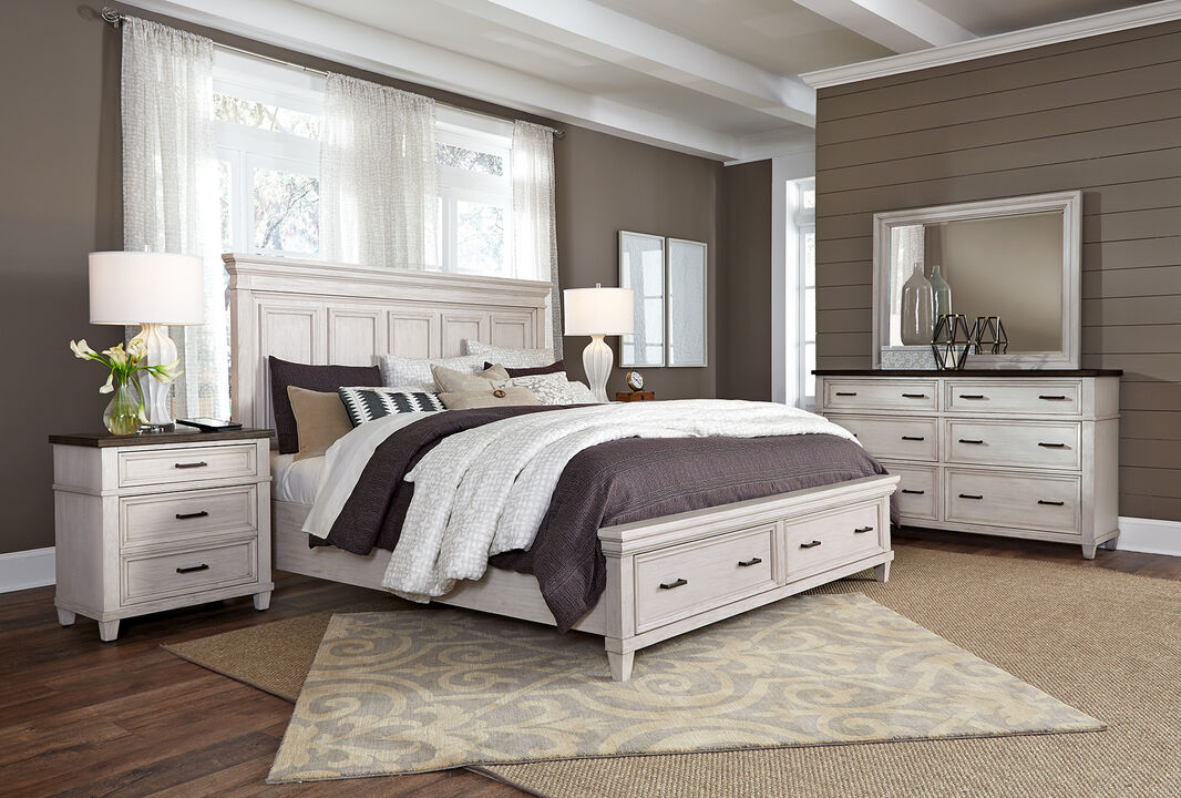 Farmhouse, cottage-chic distressed white nightstand