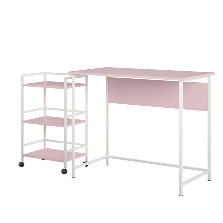 Ameriwood Home Baylor Desk with Rolling Cart, Light Pink