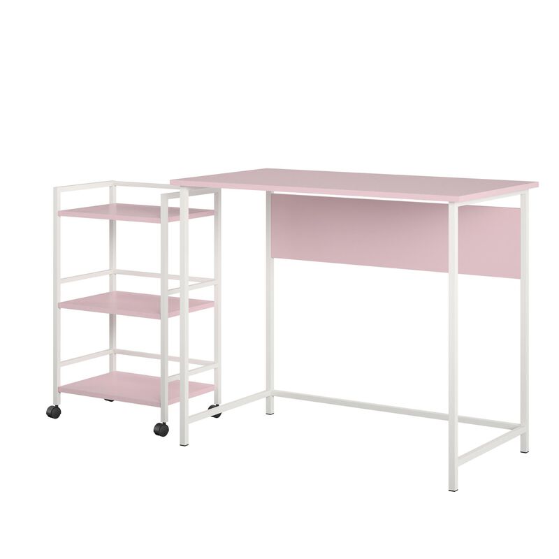 Ameriwood Home Baylor Desk with Rolling Cart, Light Pink