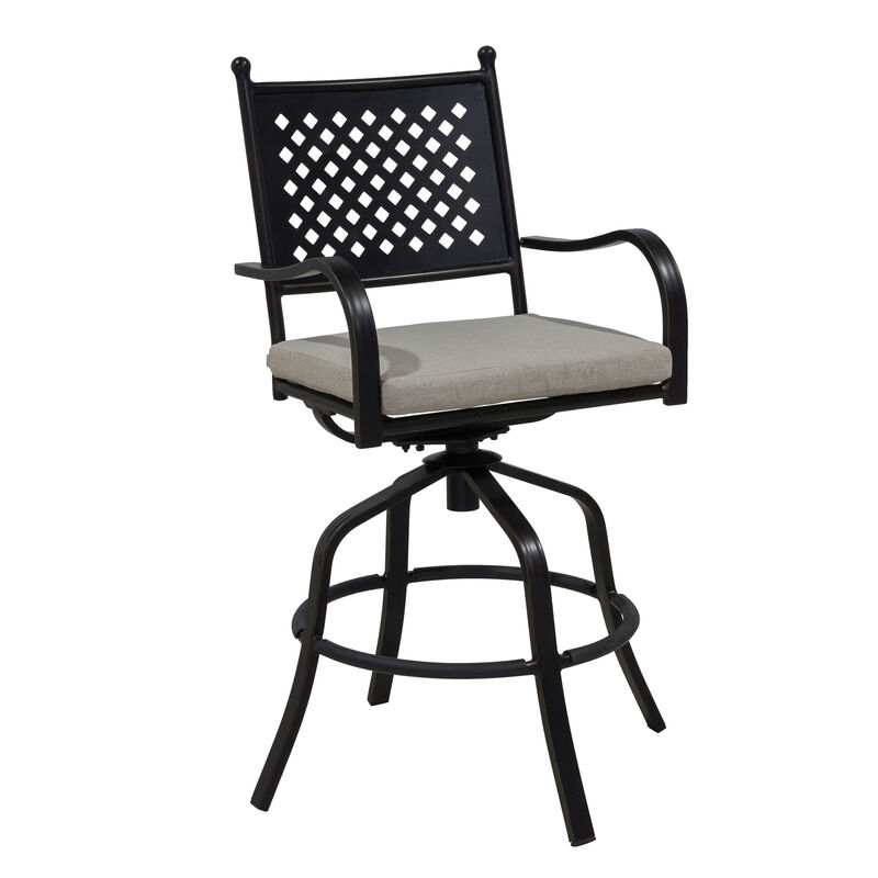 MONDAWE Aluminum Swivel Outdoor Bar Stools with Cushion (Set of 2), Gray