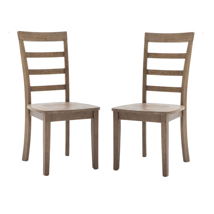 Moe 18 Inch Wood Dining Chair, Ladder Back, Set of 2, Brushed Brown-Benzara