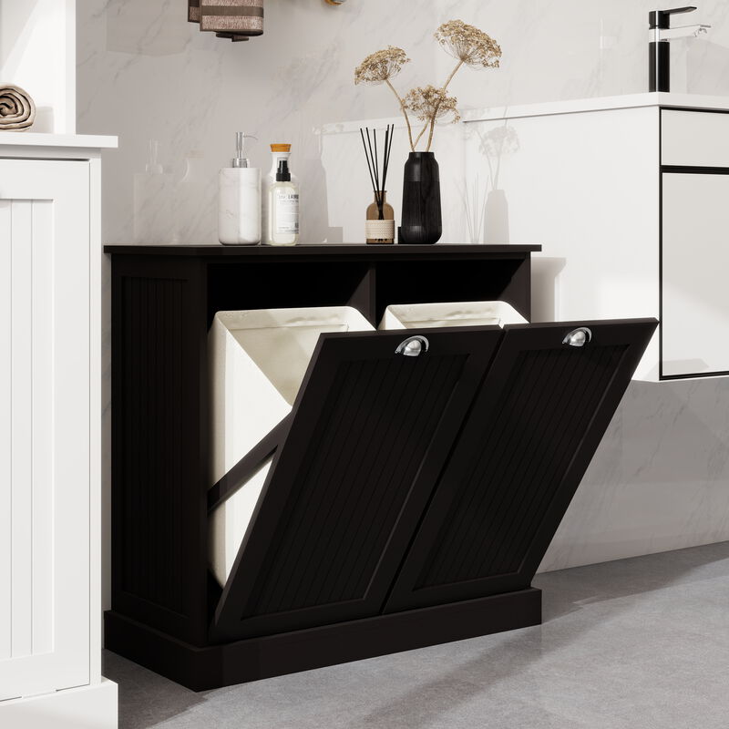 32.68 in. W. x 14.57 in. D x 31.5 in. H Wood Linen Cabinet with Tilt-out Storage