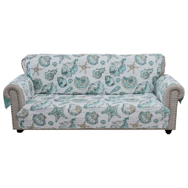 Jiye 127 Inch Wave Quilted Sofa Cover with Seashell Design, White Polyester - Benzara