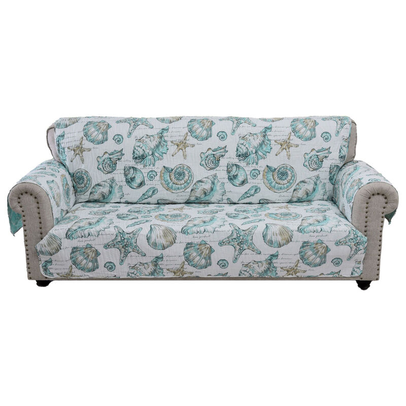 Jiye 127 Inch Wave Quilted Sofa Cover with Seashell Design, White Polyester - Benzara