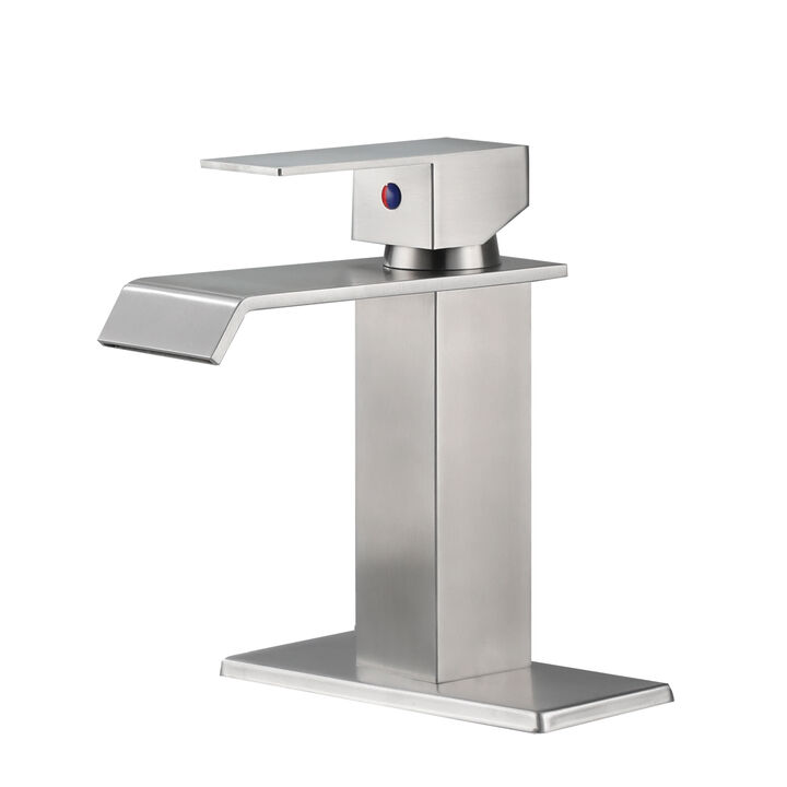 Waterfall Spout Bathroom Faucet, Single Handle Bathroom Vanity Sink Faucet