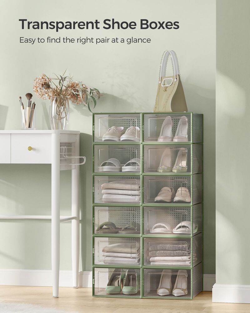 Pack of 18 Stackable Shoe Storage Organizers - Practical Shoe Boxes for Organized Spaces