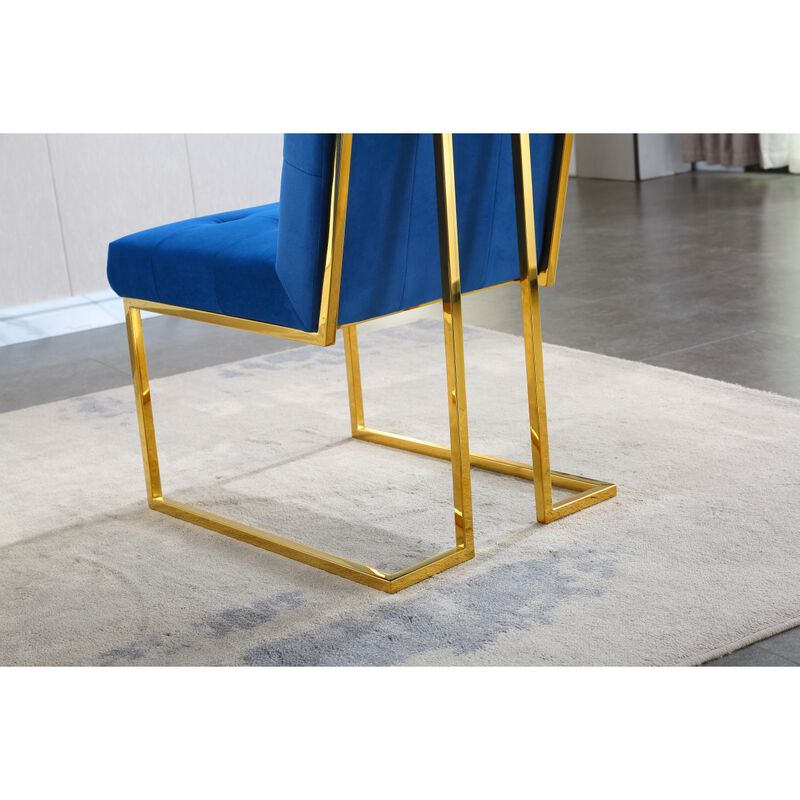Modern Velvet Dining Chair Set Of 2, Tufted Design And Gold Finish Stainless Base