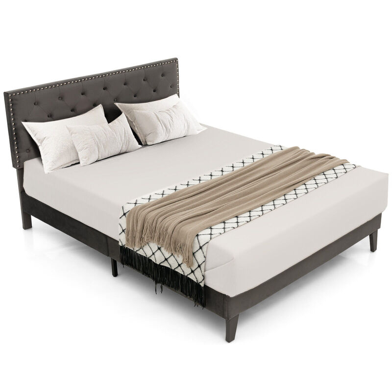 Upholstered Platform Bed with Tufted Headboard-Full Size