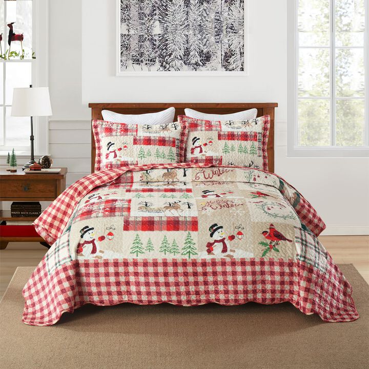 Marcielo 3 Pc Velvet Quilted Oversized Christmas Quilt Bedspread Set