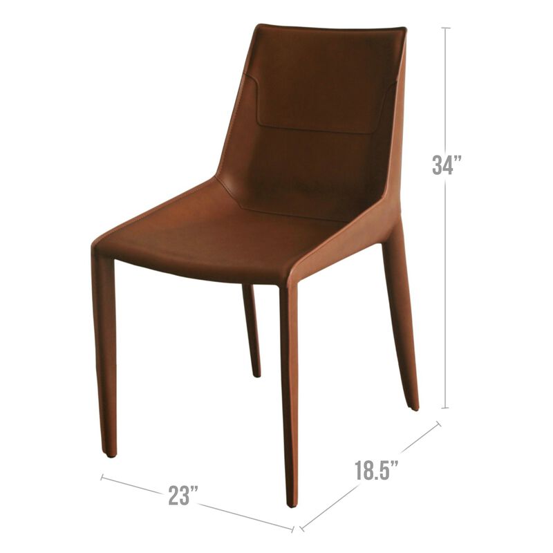 Cid Paz 19 Inch Dining Chair, Set of 2, Brown Saddle Leather, Tapered Legs -Benzara