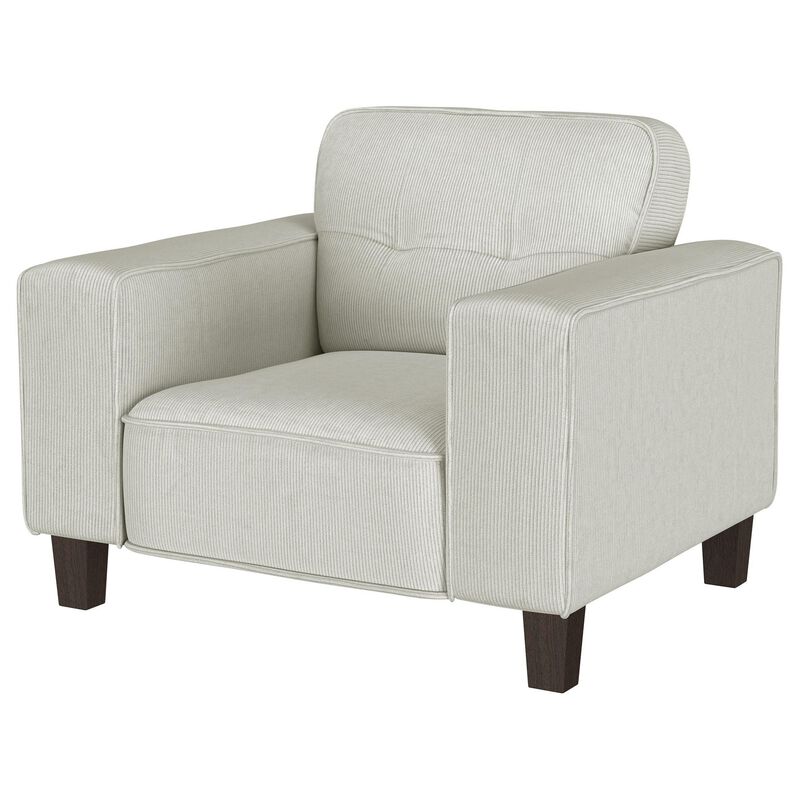 Dero Accent Chair, 37 Inch, Light Gray Faux Corduroy, Wide Track Arms - Benzara