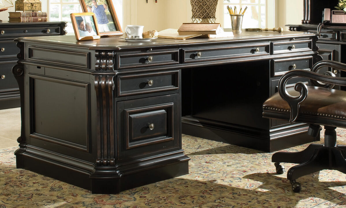 Hooker Telluride 76'' Executive Desk W/wood Panels in Black