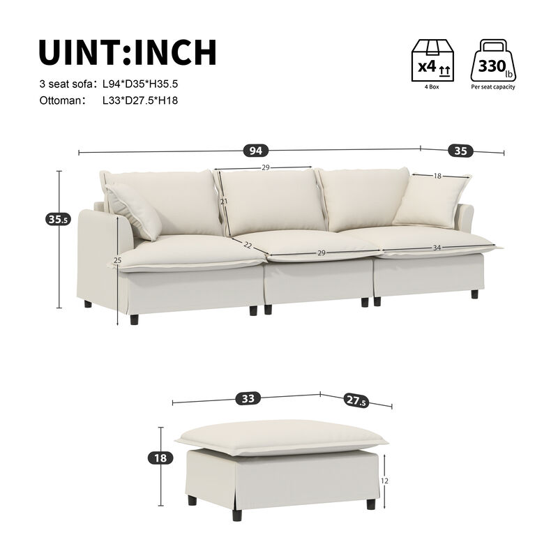 Merax Chenille Sectional Sofa with Ottoman