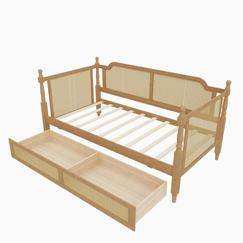 Merax Traditional Style Rattan Daybed with 2 Drawers