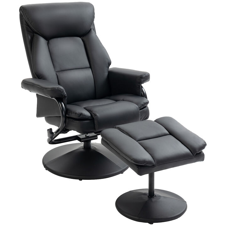 HOMCOM Recliner Chair with Ottoman Footrest, 360 Swivel Reclining Chair, Faux Leather Living Room Chair with Adjustable Backrest and Wrapped Base, Black