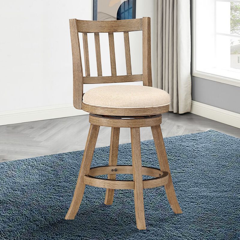 Adam Solid Wood Swivel Counter Stool, Slatted Back