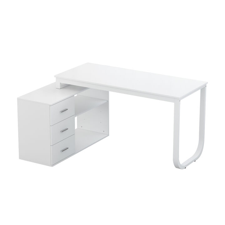 55.1 in. L-Shaped Black Wood Computer Desk Writing Desk Office Executive Desk With Removable Tabletop, Shelves 3-Drawers
