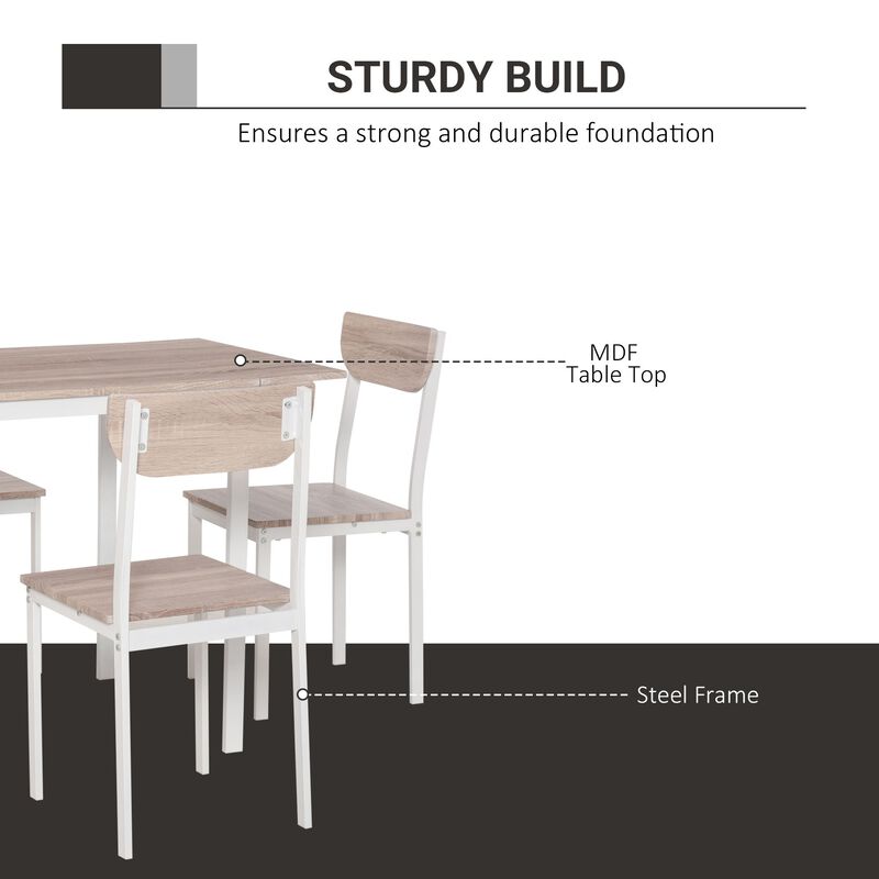 Oak/White Dining Set: 5-Piece Modern Set with Drop Leaf Table