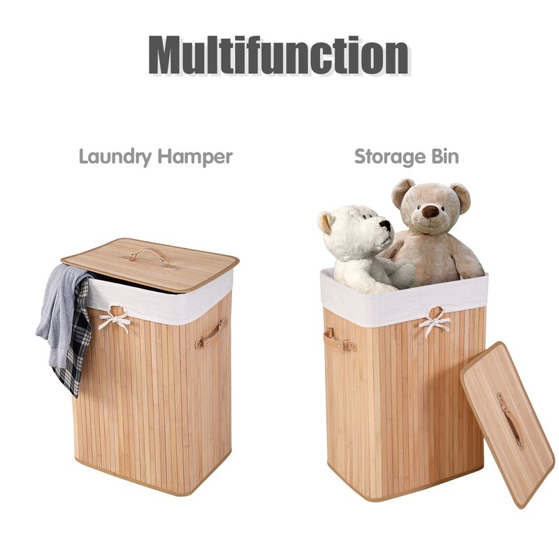 Rectangle Bamboo Hamper Laundry Basket Washing Cloth Bin Storage Bag Lid 3 color